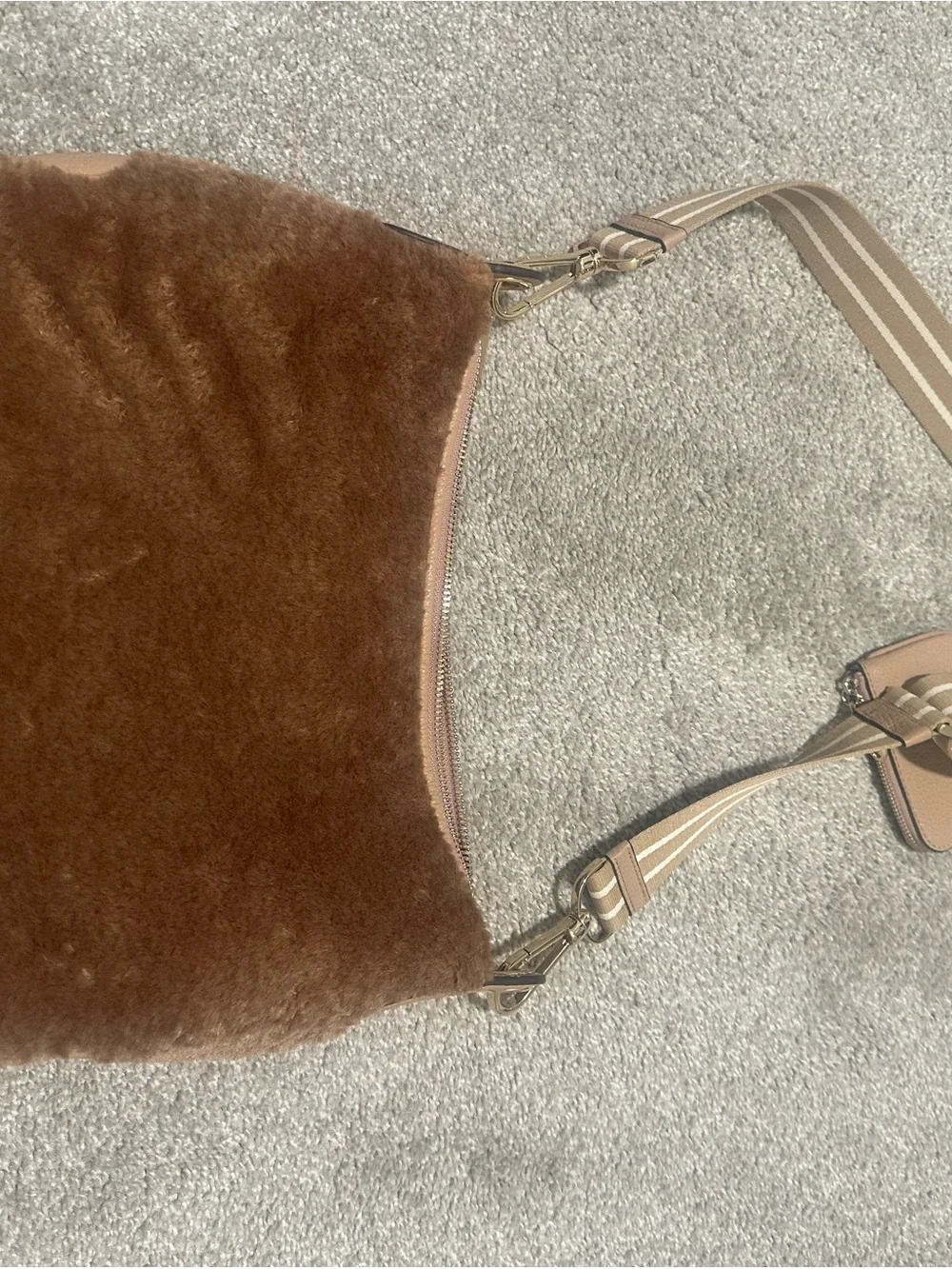 kate spade Brown Faux-Fur Crossbody with Striped Strap